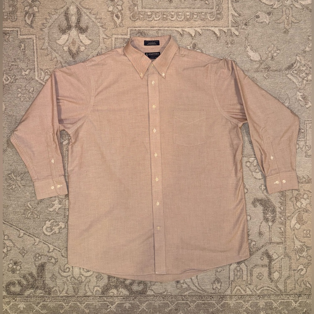 Stafford Men's Light Red Long Sleeve Button-Down Shirt Large / Extra Large